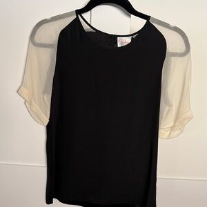 Parker Black Top with Cream Sheer Short Sleeves